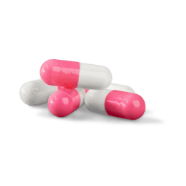 pink and white pill capsules
