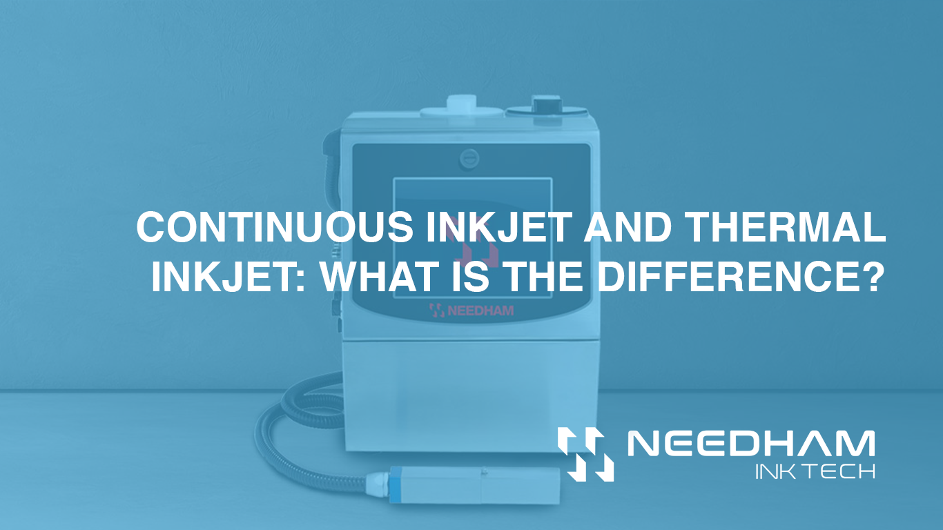 continuous inkjet and thermal inkjet: whats the difference? with an N Series coding printer in the background and the needham ink technologies logo